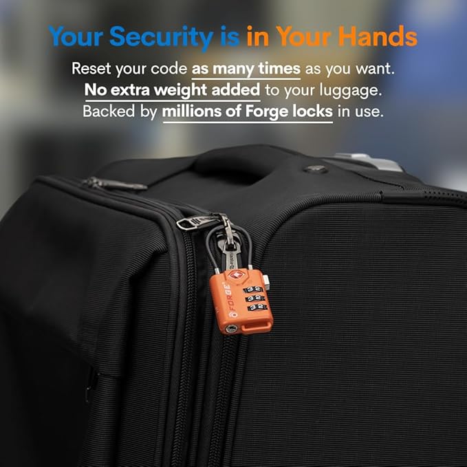 TSA Approved Cable Luggage Locks Re-settable Combination with Alloy Body Orange 4 Locks.