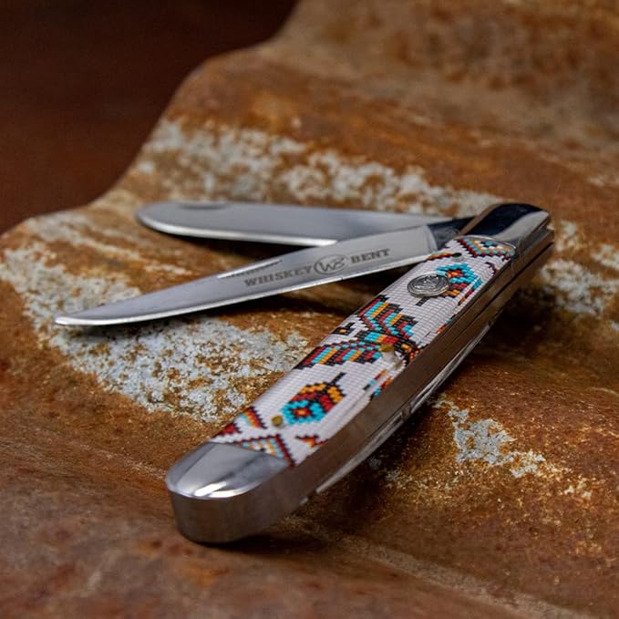 WHISKEY BENT HAT CO. Traditional Trapper Folding Pocket Knife 4.125 Closed Length 440C Stainless Steel Blades (Thunderbird)