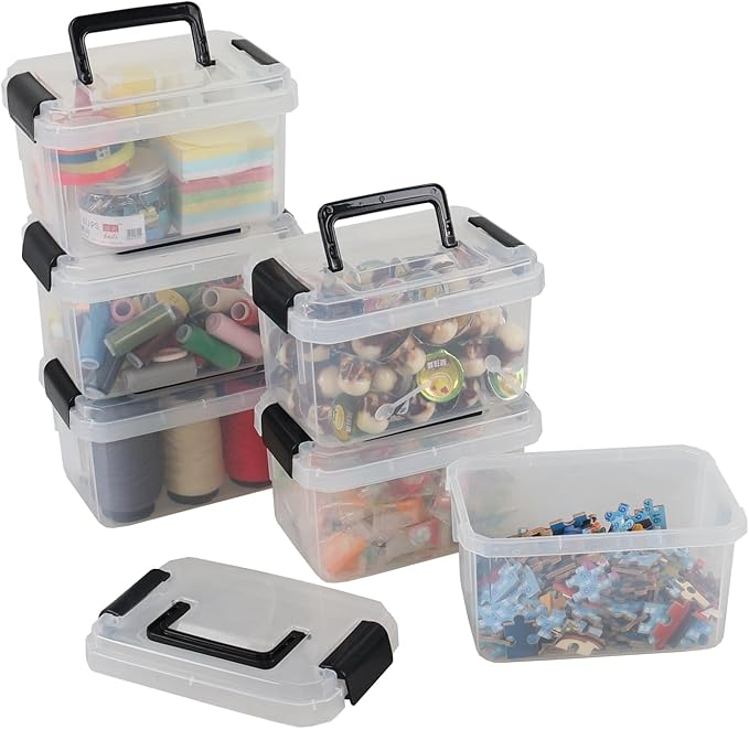 3 L Plastic Storage Bins with Lid 6-Pack Clear Latch Storage Box with Black Handle