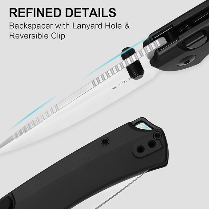 Kizer T1 BD EDC Pocket Knife 3.2 Elmax Steel Drop Point Folding Knives with Aluminum Handle Thumb Stud Opener Button Liner Lock Folding Knife with Satin Finish for Camping Hiking Ki3490.2BDA1
