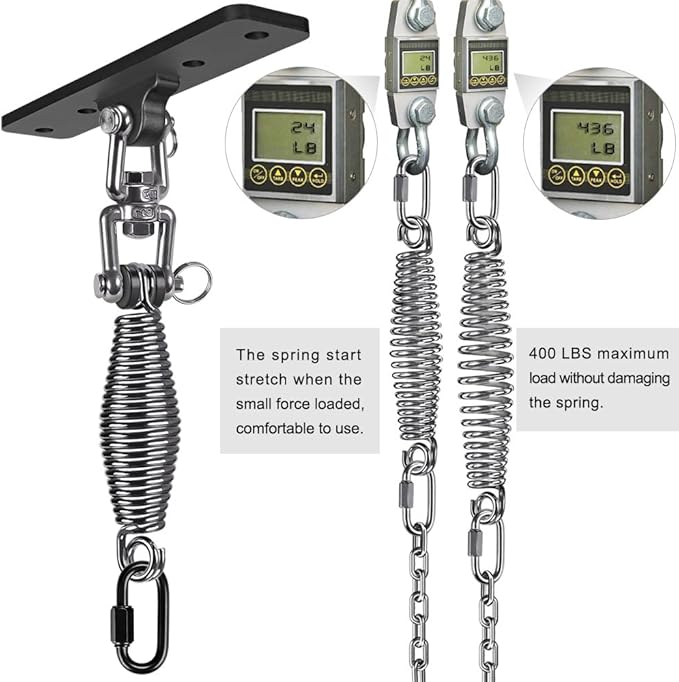 Dolibest Hanging Kits Hammock Chair Hardware Heavy Duty Swing Hanger with Spring (6MM) for Indoor Outdoor Playground Hanging Chair Hammock Chair Punching Bags 4 Screws 4 Expansion Screws