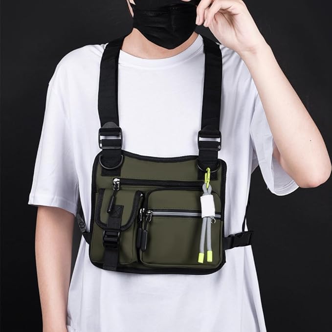 Tactical Chest Bag Running Vest Backpack with Reflective Zipper Tape Waterproof Sports Chest Pack for Hiking Cycling Hunting Fishing Travelling