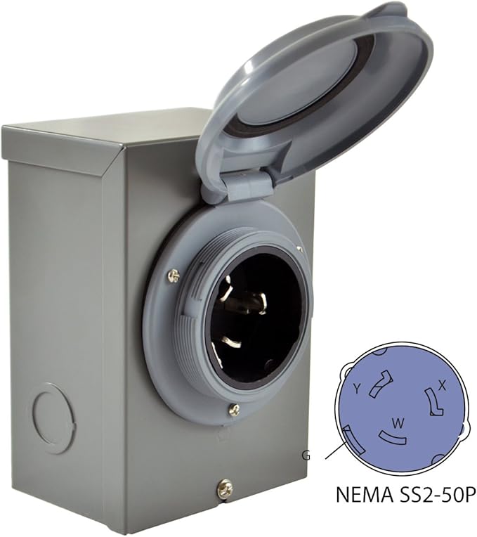 Conntek 80SS2-GYBX 50 Amps 125/250 Volts Power Inlet Box For Generators Up to 12500 Watts Grey Cap