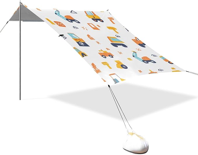 ALAZA Cute Funny Construction Cars Beach Tent Sun Shelter Portable Canopy Sunshade for Outdoor Camping Picnics Backyard Fun 10x9 ft