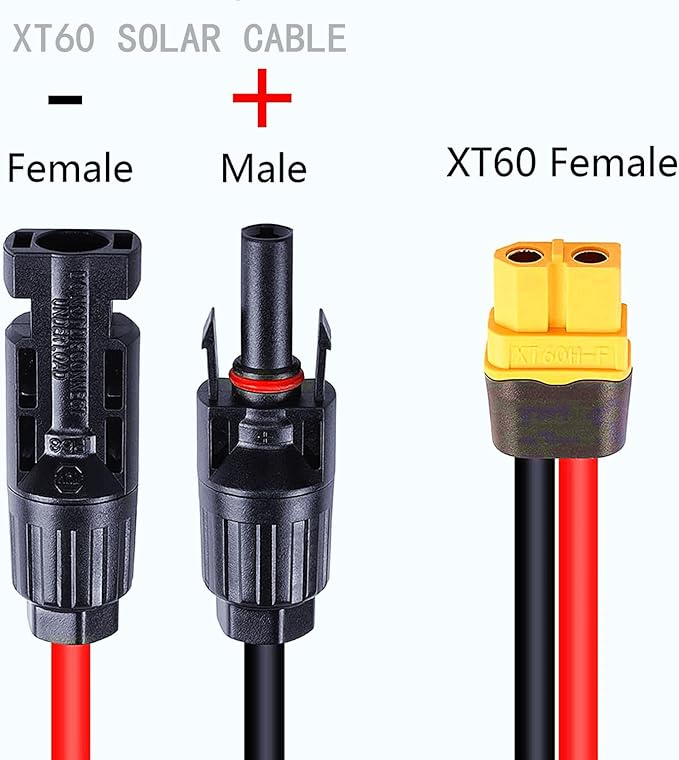 12AWG XT60 to MC-4 Solar Charging Cable 10FT IP67 Waterproof - 30A High Current Adapter for EcoFlow Power Stations (RV/Camping/Emergency)