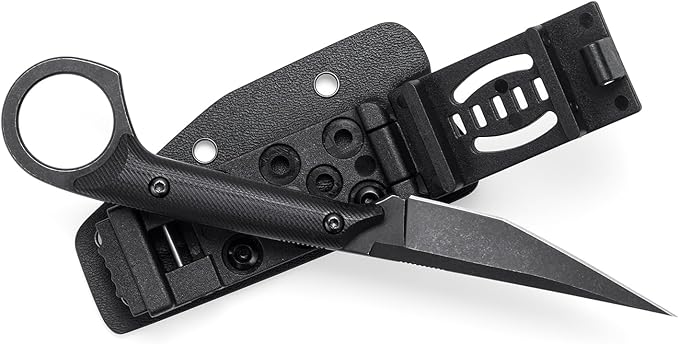 Fixed Blade Knife D2 Steel Blade and G10 Handle Utility EDC Knife for Outdoor Survival Hiking Camping with Kydex Sheath OS1221 (Black)