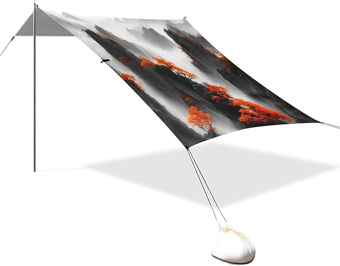 Mountain Beach Canopy Sun Shelter with Sandbags &amp Sand Shovel &amp Windproof Ropes - Portable 110x126 Beach Shade Beach Tent for Camping Picnics