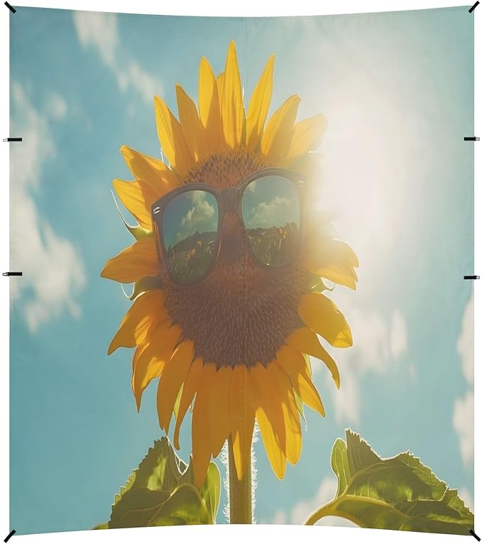 Sunflower in Sunglasses Beach Tent Sun Shelter Set UPF50+ UV Protection 10.5 x 9.19 FT Camping Shade Canopy with Sandbags Sand Anchors Carrying Bag and Others