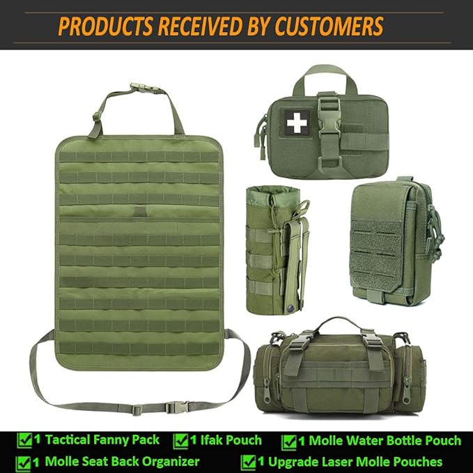 Tactical Seat Back Organizer Od Green Molle Seat Covers Tactical Car Vehicle Panel with Pouches for Truck Seat Back Organizers