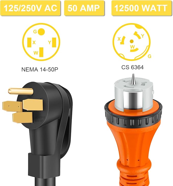 Rophor 50 Amp Generator Cord 50 Feet NEMA 14-50p to CS6364 &amp SS2-50R Generator Emergency Power Cord 125/250V 12500 Watts Perfect for Generator to House Connection