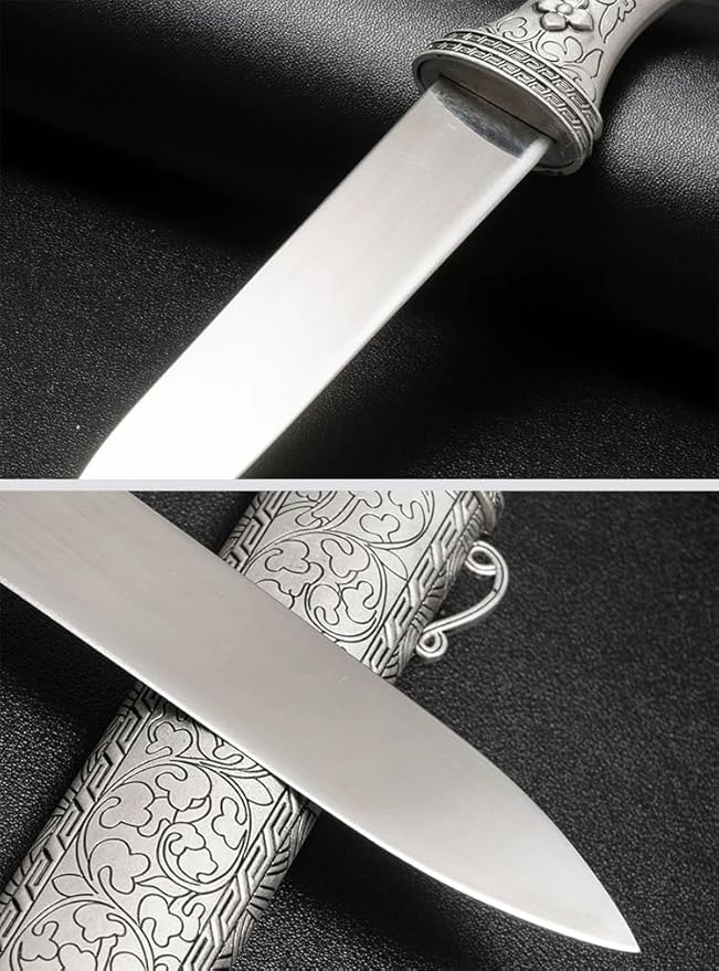 Fixed Blade Knife Chinese Tibetan Knife with Ornate Handle Celtic Knot Design Steel Blade with Sheath