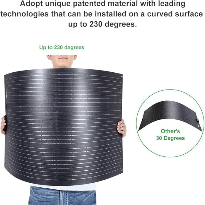 LensunSolar 80W 12V Flexible Solar Panel ETFE Black Thin Monocrystalline High Efficiency Slim Flexible PERC Mono Solar Cells 12 Volt for Battery Charge Marine RV Campers Boats Camping Generator