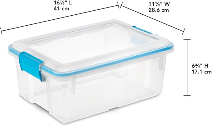 Sterilite 12 Qt Gasket Box Stackable Storage Bin with Latching Lid and Tight Seal Plastic Container to Organize Basement Clear Base and Lid 6-Pack