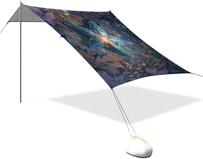 ALAZA Starfish Leaf Beach Tent Sun Shelter UPF50+ Protection Beach Shade Canopy w/ 4 Sandbags for Outdoor Camping Fishing Backyard Fun Picnic 10x9 ft