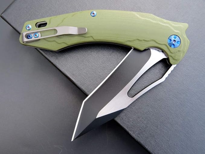 Eafengrow EF915 Folding Knife D2 Steel Blade with Black-Oxide Coating G10 Handle with Ball Bearing Safe Open Flipper Knife Locking Liner and Pocketclip for Camping Work (Green)