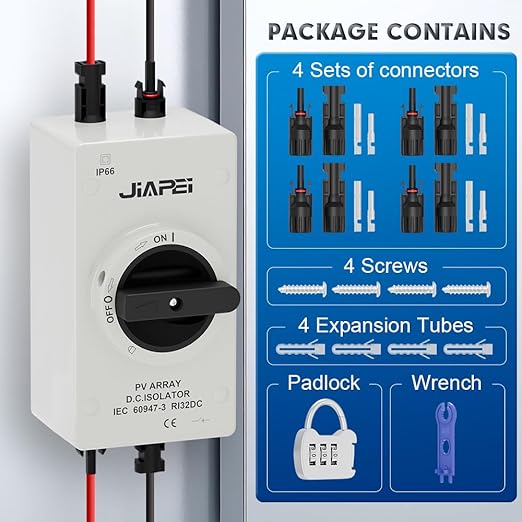 Isolator Switch Solar Disconnect Switch 32 Amp DC1200V with IP66 Waterproof Enclosure for Rooftop Solar Systems RVs and Boats