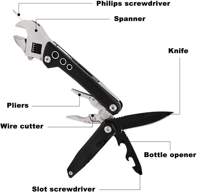 Adjustable Ratchet Wrench Multitool 7 in 1 Foldable Pocket Size Tool with Pliers Knife Saw and Screwdriver Portable Multi Tool for Camping Accessories DIY and Gifts for Men