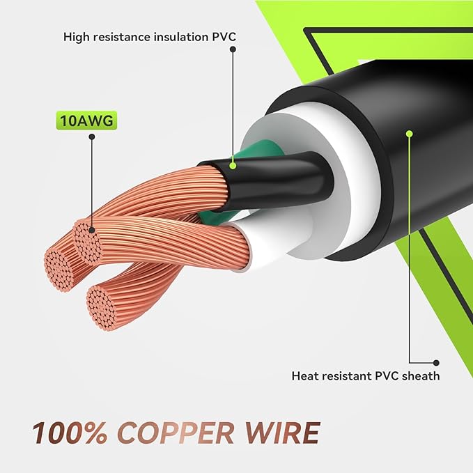 RVMATE 30 Amp 30 Feet RV Power Extension Cord with Easy Plug-in Handle TT-30P to TT-30R LED Indicator 10 AWG ETL Listed