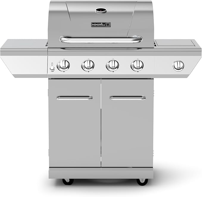 Nexgrill 4-Burner Propane Gas Grill in Stainless Steel with Side Burner 60000BTUs 626 sq. in. Cooking Space Perfect for Outdoor Cooking &amp Grilling Patios BBQ Backyards Silver 720-0830H
