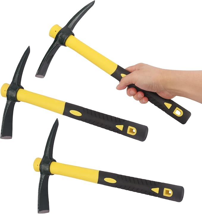 3 Packs 15 Inch Garden Pick Axes with Fiberglass HandleHand Pickaxe Cast Steel of Pick Axes Head for Gardening Camping Prospecting and Outdoor Activities