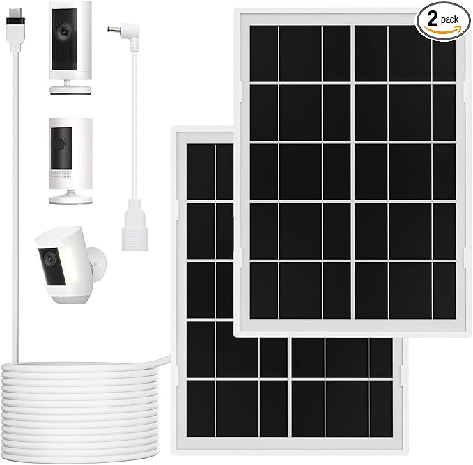 7W Solar Panel for Ring2Pack Solar Charger for Stick Up Cam Stick Up Cam Pro Spotlight Cam Plus/Pro with 10FT/3M Waterproof Long Cable and USB-C to Barrel Plug Adapter