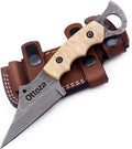 Ottoza Small Seax Tactical Knife with Fixed Blade - Durable Outdoor EDC Knife with Leather Sheath Horizontal Carry - Bone Handle 386