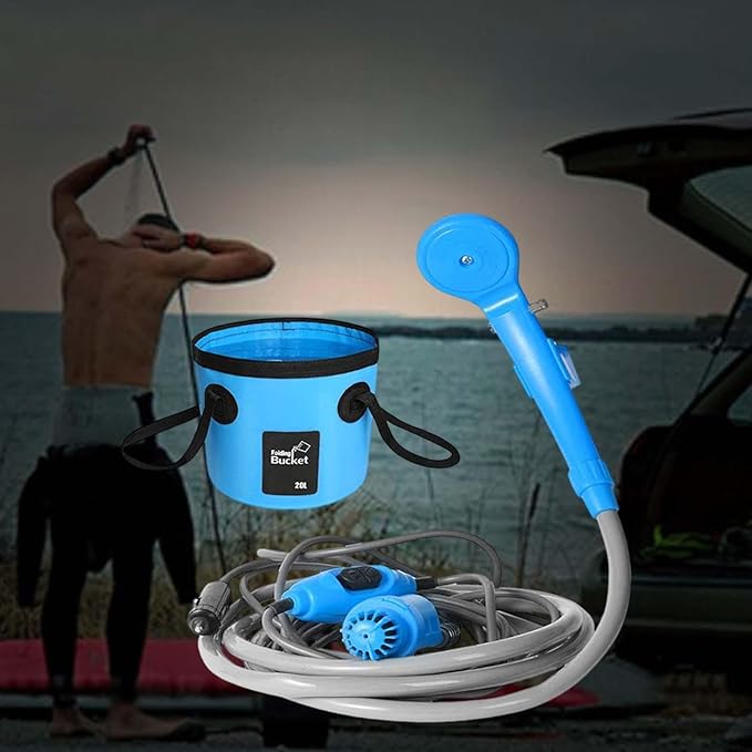 Portable Shower for Outdoor Activities with Practical Container Blue