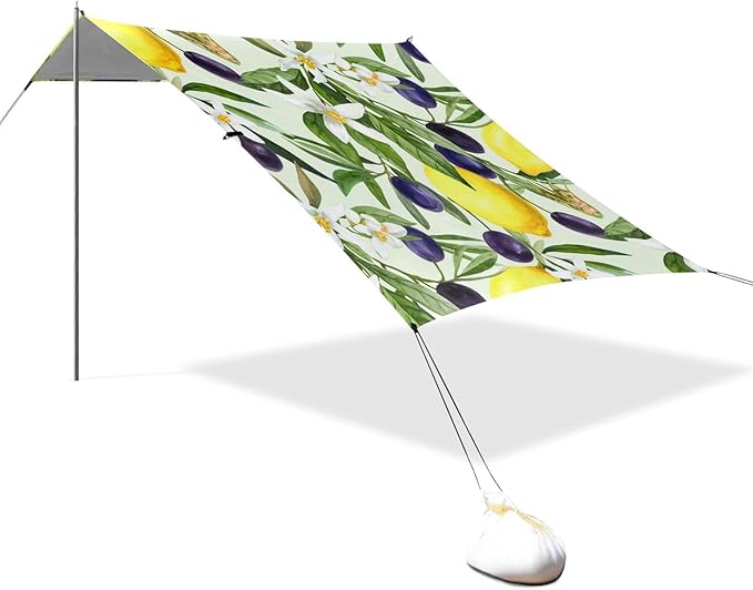 Beach Canopy with Windproof Ropes &amp Sandbags Beach Tent Sun Shade Sun Shelter for Camping Trips Fishing Backyard Fun or Picnics Lemon