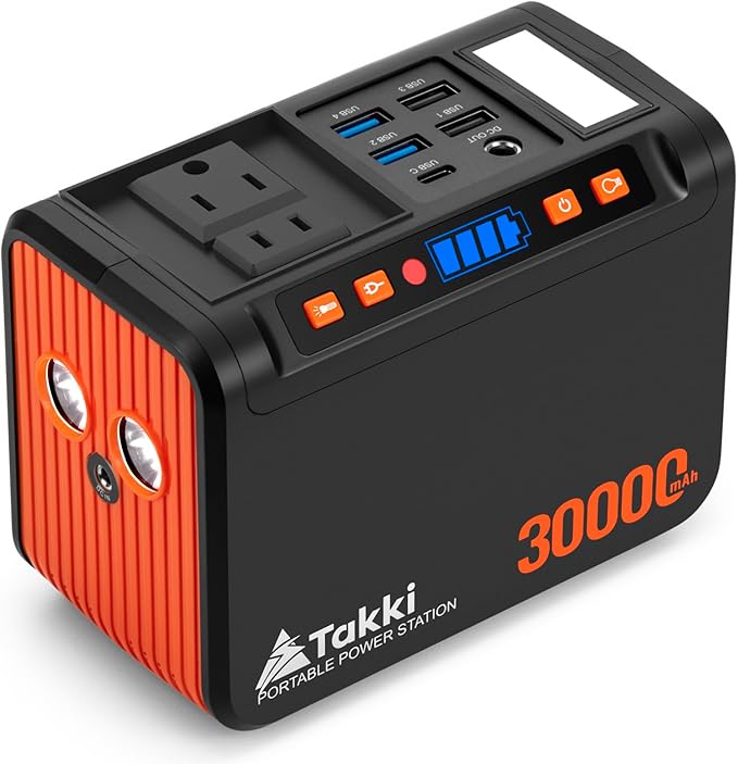 Takki Portable Power Station 111Wh Camping Solar Generator Lithium Battery Pack with 110V AC DC USB Ports LED Flashlight for Home Use Camping Laptop CPAP Emergency Power Backup