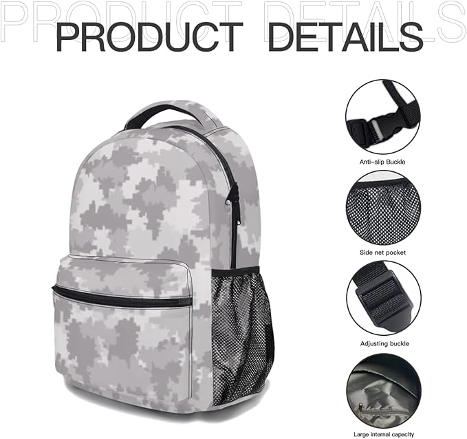 Boys Camo School Backpack Tactical Style Lightweight Bookbag 17.32 x 12.59 x 5.9 Inch for Ages 10 to 14 Middle School Students Durable Backpack for Back to School Daily Use