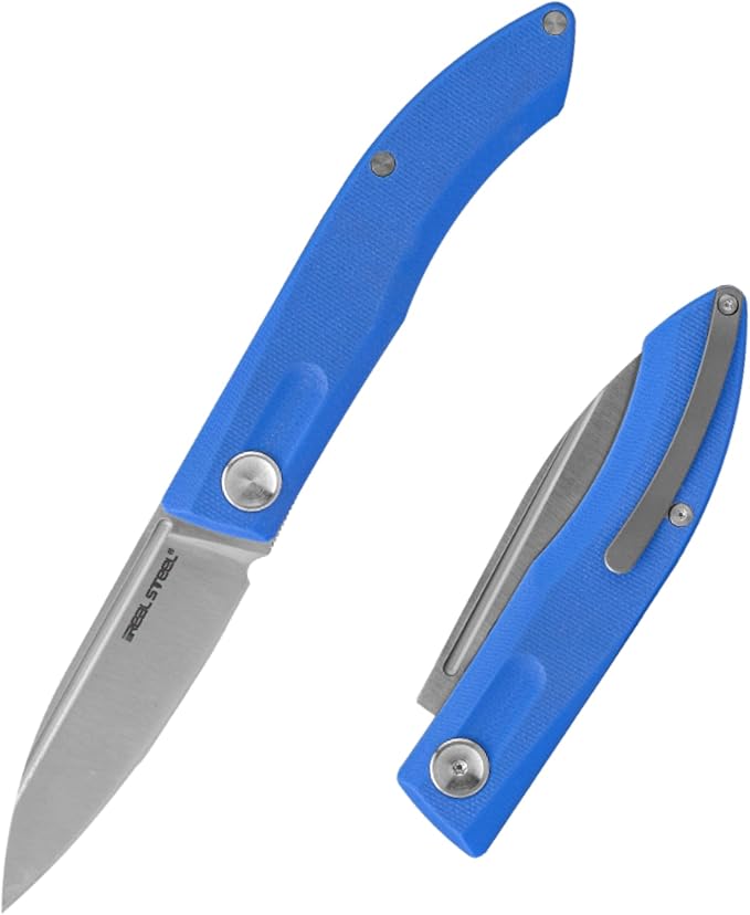 Real Steel Stella Slipjoint Folding Knife - 2.95 VG-10 Satin Blade G10 Textured Grip - Camping Hiking Daily Cutting - EDC Knife for Men and Women (Blue)