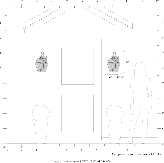 Livex Lighting 2281-04 Westover 2 Light Outdoor Black Finish Solid Brass Wall Lantern with Clear Beveled Glass