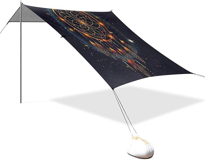 ALAZA Gold Dreamcatcher Beach Tent Sun Shelter UPF50+ Protection Beach Shade Canopy w/ 4 Sandbags for Outdoor Camping Fishing Backyard Fun Picnic 10x9 ft
