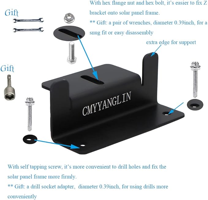 Solar Panel Mounting Brackets Z Bracket with Nuts and BoltsSuitable for 50W to 150W Solar Panels on RVBoatsMotorhome Cabins Sheds GaragesOff GridBlack4 Units (16PCS)