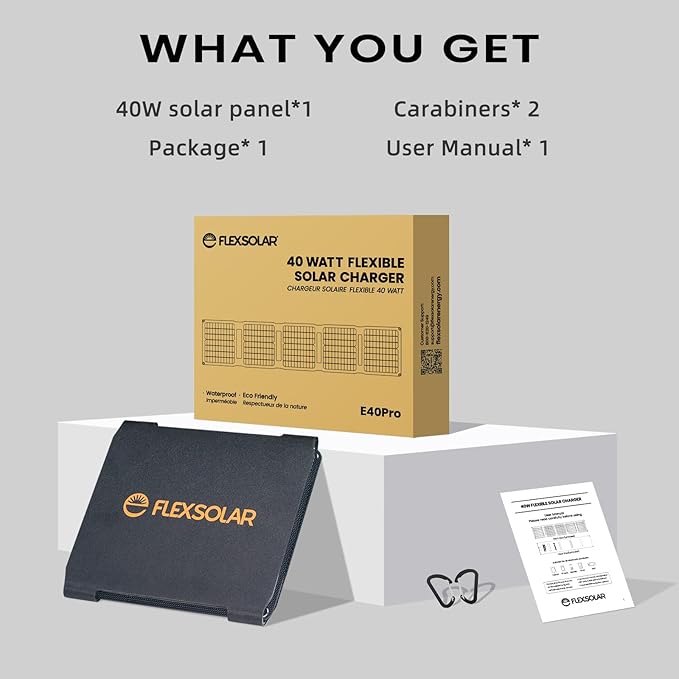 Upgraded FlexSolar 40W Portable Solar Panels Chargers with PD2.0 USB-CQC3.0 USB-A and DC Outputs Foldable IP67 Waterproof Power Emergency Camping for Small Power StationPhones Power Banks