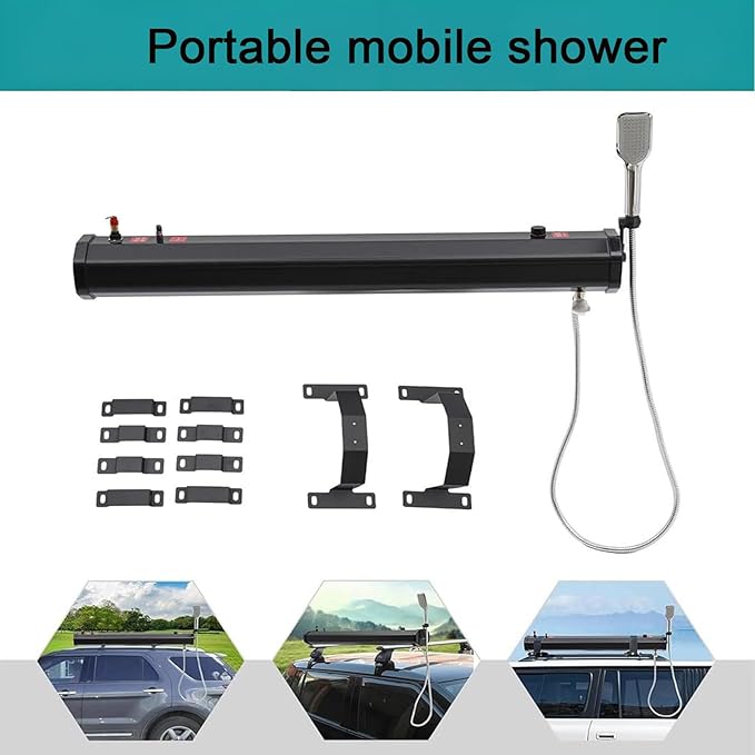 Pressurized Water Tank 4.5/7.9 Gallon Portable Aluminum Camping Shower with Spray Hose for Overland Off-Road Vehicles Trucks RV Camping Beach Cleaning 18L