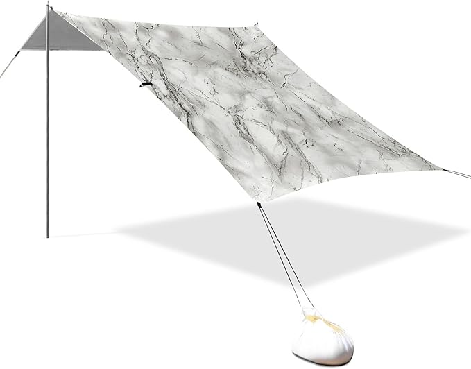 ALAZA Marble Grey Beach Tent Sun Shelter Portable Canopy Sunshade for Outdoor Camping Picnics Backyard Fun 10x9 ft