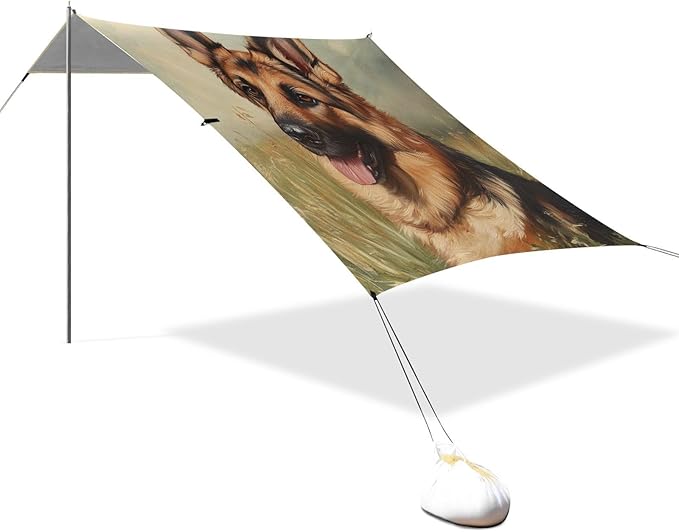 ALAZA German Shepherd Dog on Grass Beach Tent Sun Shelter Portable Canopy Sunshade for Outdoor Camping Picnics Backyard Fun 10x9 ft