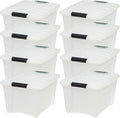 IRIS USA 8 Pack Stackable Storage Bin 32 Quart Plastic Container Totes with Latching Lids for Home and Office Organization Pearl