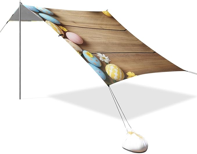 ALAZA Happy Easter Banner Colored Easter Eggs Beach Tent Sun Shelter Portable Canopy Sunshade for Outdoor Camping Picnics Backyard Fun 10x9 ft