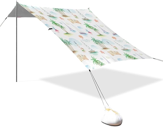 xigua Beach Elements Beach Tent Sun Shelter with Carrying Bag - Silver Coated Oxford Fabric Beach Canopy for Beach Camping Fishing - Includes Windproof Ropes Sandbags &amp Stakes