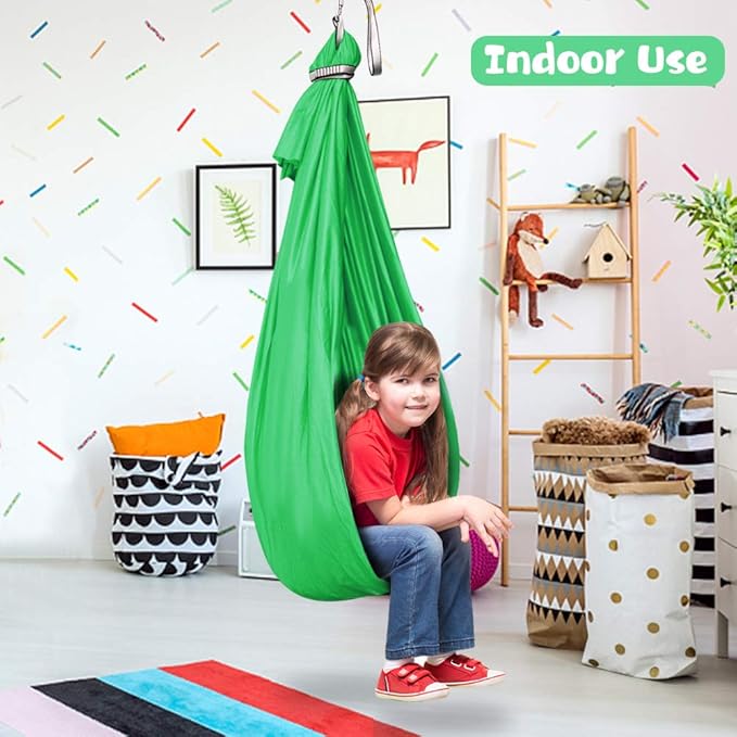 Therapy Swing for Kids with Special Needs (Hardware Included) Sensory Swing Snuggle Swing Indoor Adjustable Aerial Yoga for Children with Autism ADHD Aspergers Sensory Integration (Green)