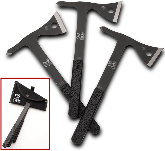 Tomahawk Throwing Axe Set of 3 High Carbon Steel Tactical Axes with Backspike Survival Camping Hatchet Kit Belt Sheath Knife Tomahawk Throwing Guide Outdoor Target Practice