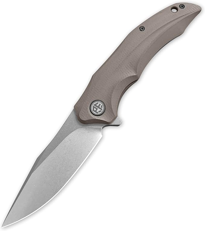 Petrified fish PFP10 Hairtail Folding Knife 3.54 K110 Stonewashed Blade 5.25 oz Micarta Handle Pocket Folding knife for EDC Camping Outdoor (Khaki Stonewashed)