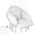 VEVOR Hanging Hammock Swing Chair Macramé Hanging Chair with Cushion and Mounting Hardware Cotton Rope Swing Chair for Bedroom Balcony Patio Garden 264 lbs Capacity White