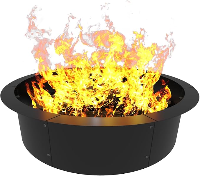Round Outdoor Fire Pit Ring Insert 31-Inch Inner 35-Inch Outer Diameter Heavy Duty Metal Steel DIY Firepit Liner Campfire Rings for Outside Wood Burning Above or In-Ground Black