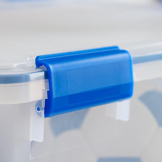 IRIS USA WeatherPro 74 Qt Storage Bins with Lids 3 Pack BPA-Free Plastic Gasket Box with Tight Latch and Seal Stackable Nestable Tote Tub - Clear/Blue