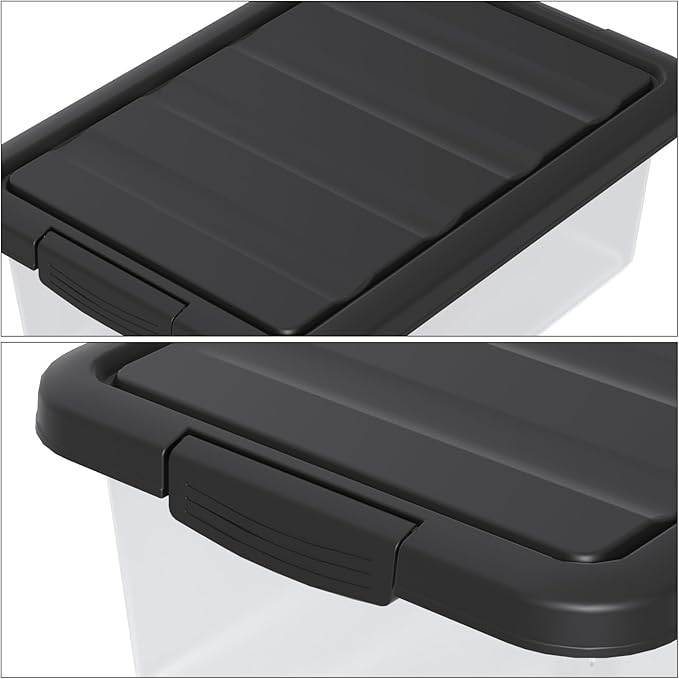 Vcansay 2 Pack 14 Quart Plastic Clear Latching Storage Container Frosted Stackable Bin with Black Lid Under Bed Storage Boxes for Closet Pantry Home Organization
