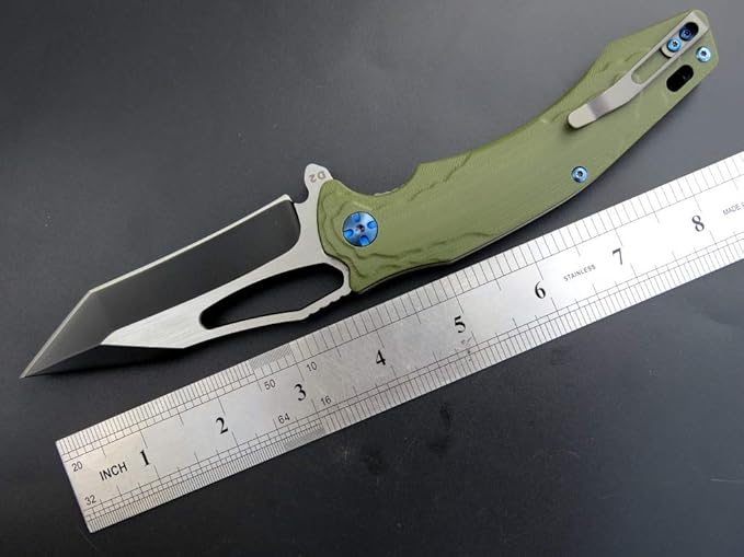 Eafengrow EF915 Folding Knife D2 Steel Blade with Black-Oxide Coating G10 Handle with Ball Bearing Safe Open Flipper Knife Locking Liner and Pocketclip for Camping Work (Green)