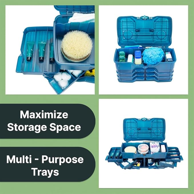 Best Kept | Bathroom Storage Case | Portable Travel Toiletry Case | Shower Lidded Caddy | Travel Toiletry Train Case | Navy Blue